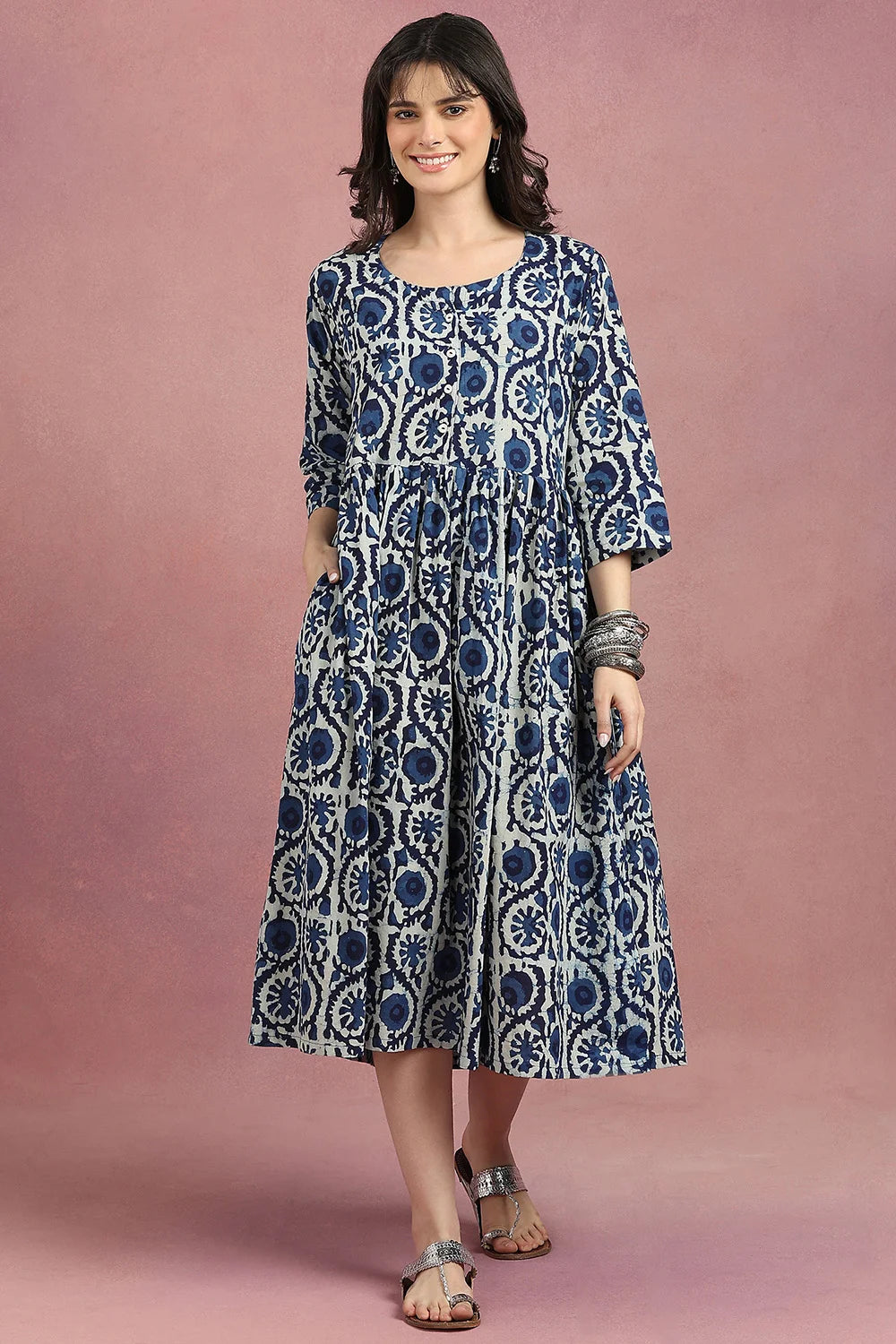 Indigo Blue "A"Line Dress  Tahiliya