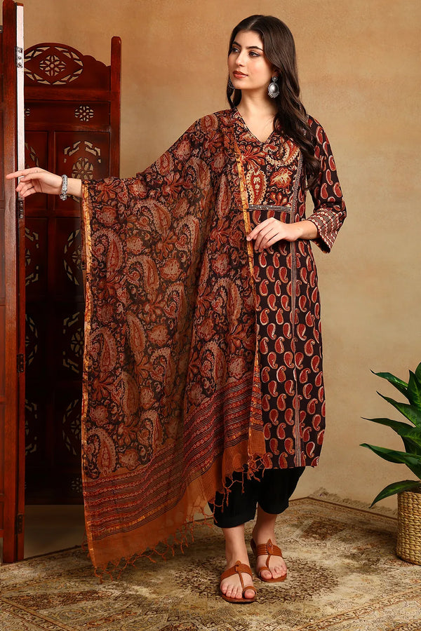 Black & Rust Kota Doria Dupatta