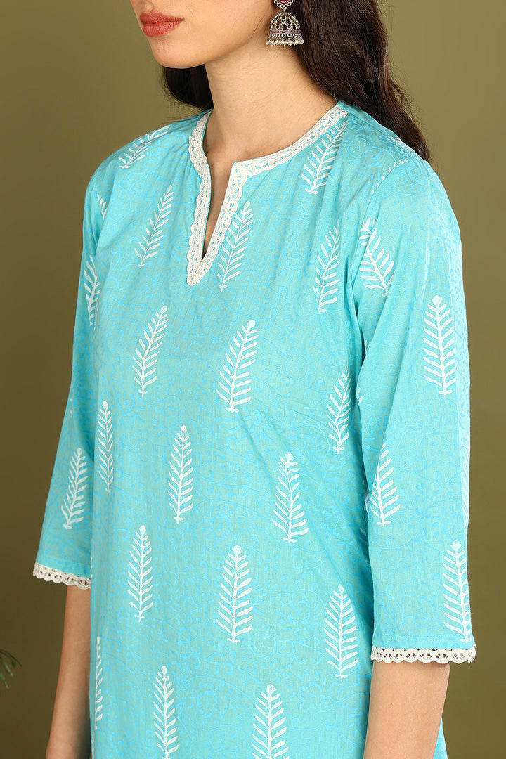 Blue-White Khari Kurta (Set of 2) - Tahiliya