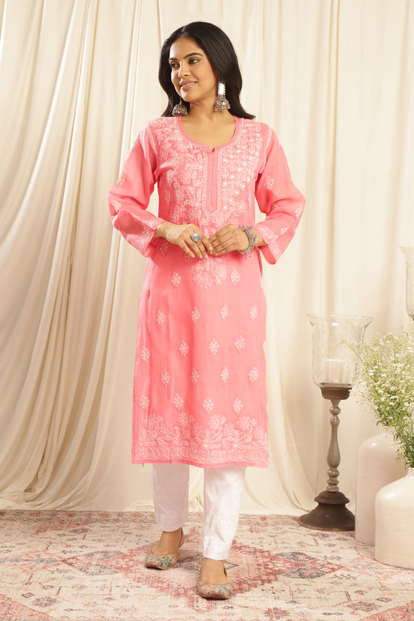 Crimson Cotton Chikankari Kurta