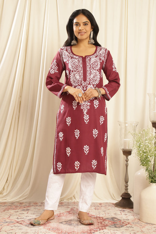 Maroon Modal Chikankari Kurta