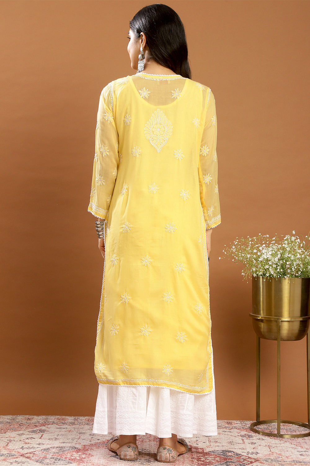 Yellow Chikankari Mul Cotton Designer Kurta (with slip)