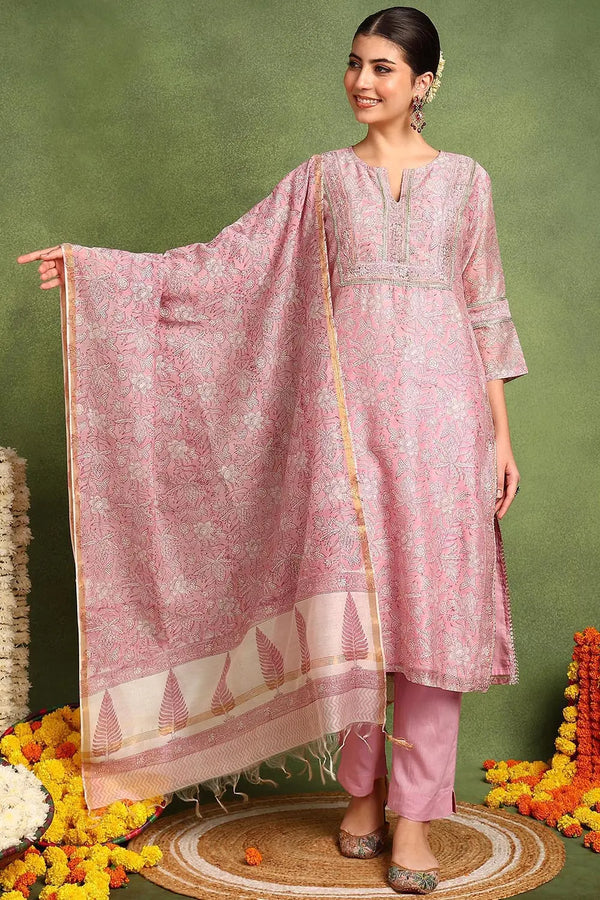 Pink Chanderi Silk Dupatta