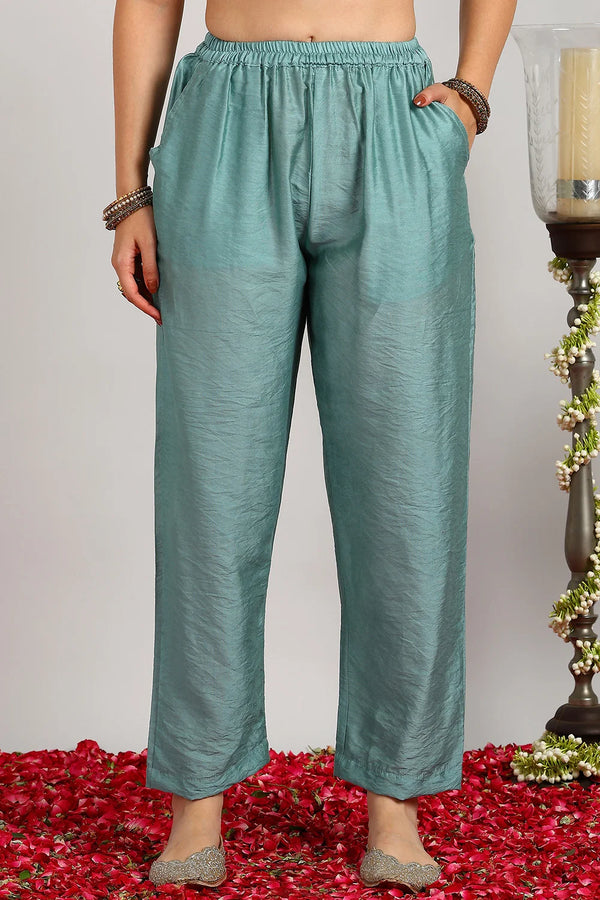 Blue Chanderi Silk Farsi Pants