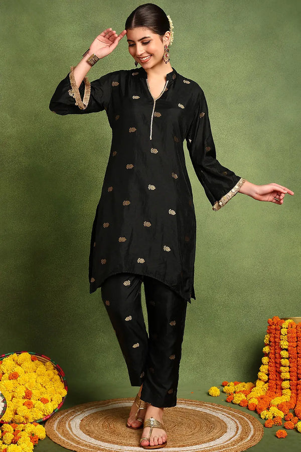 Black Gold Boota Printed Chanderi Silk Co-Ord Set