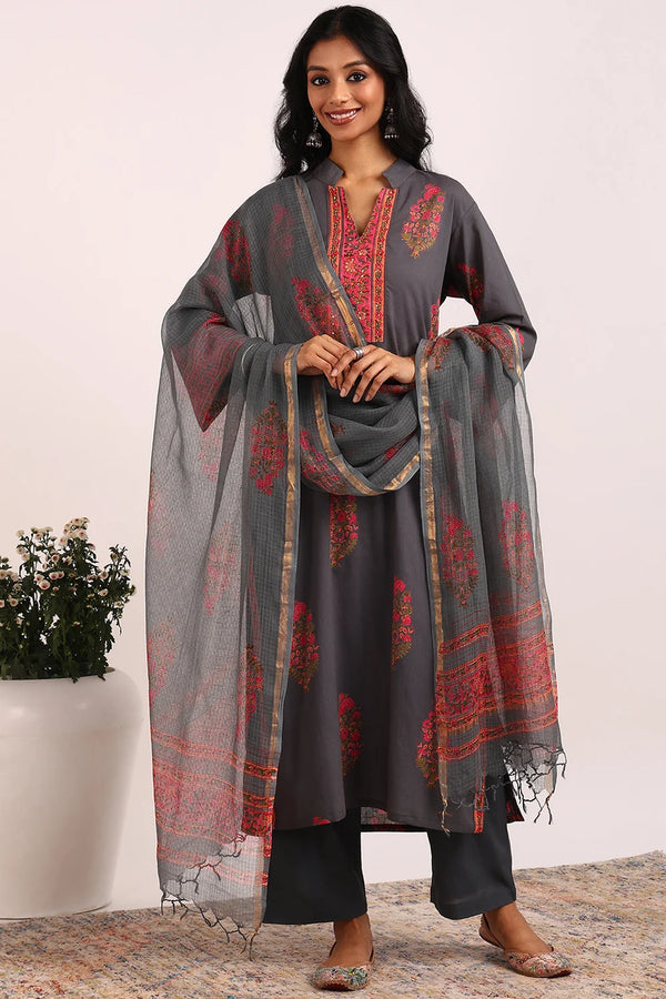 Grey-Pink Kota Doria Dupatta