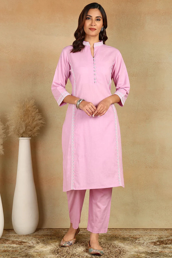 Mauve Emroidered Cotton Co-Ord Set