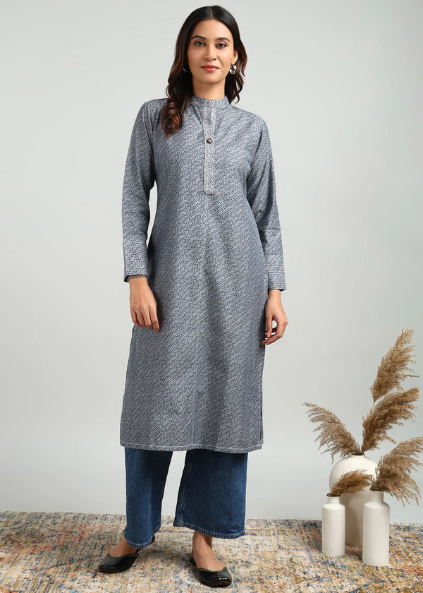 Grey Denim Printed Kurta