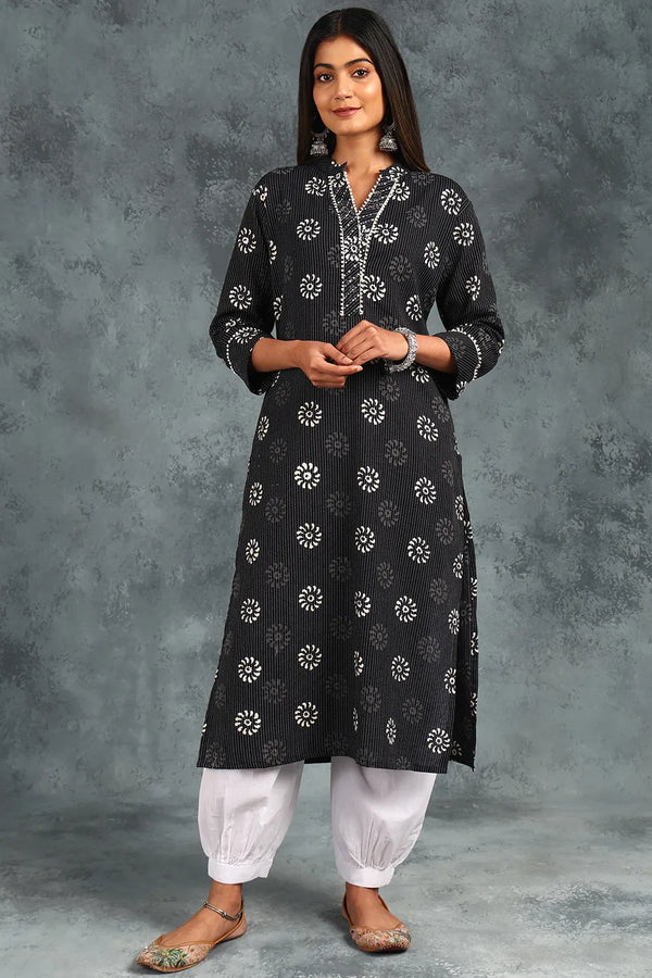 Black & White Kantha Straight Kurta