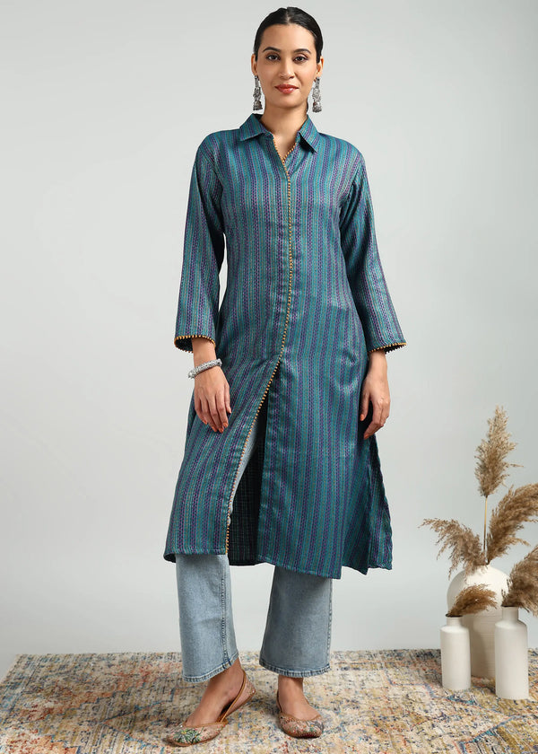 Turquoise Cottswool Kurta