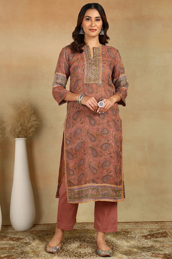 Brown Kota Doria Kurta