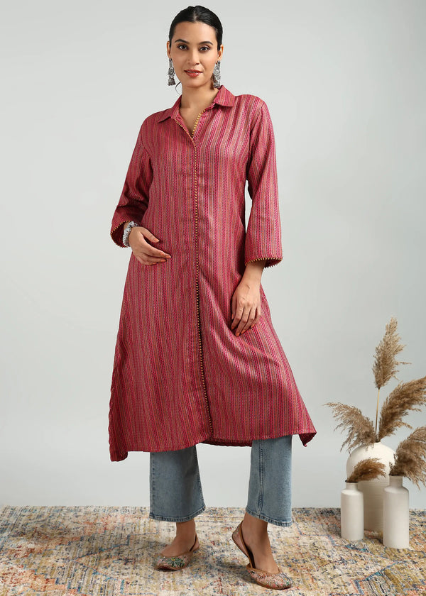 Pink Cottswool Kurta