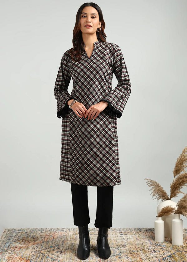 Black Check Woollen Kurta