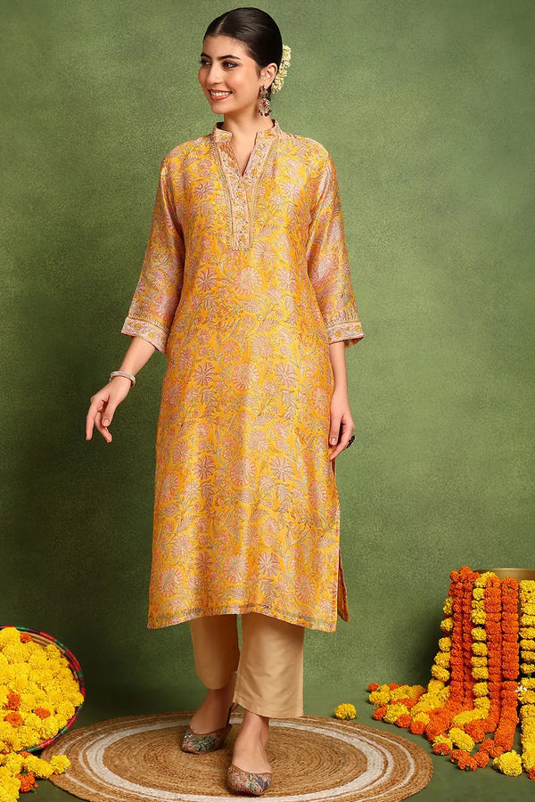 Yellow Chanderi Silk Kurta