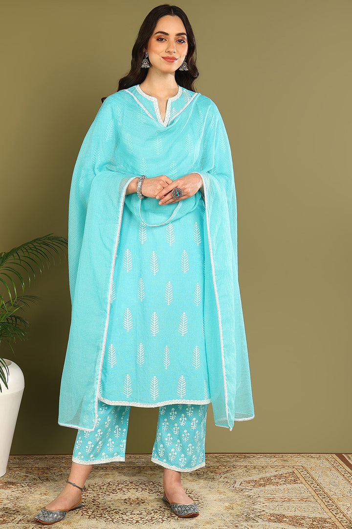 Blue-White Khari Kurta (Set of 2) - Tahiliya