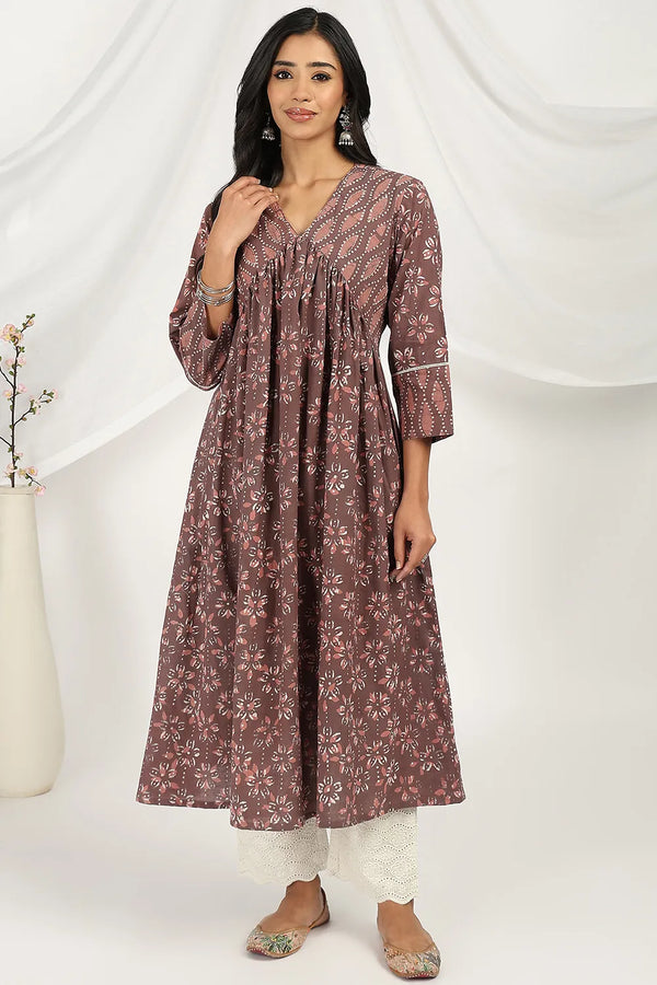 Wine Daboo Printed 'A' Line Kurta
