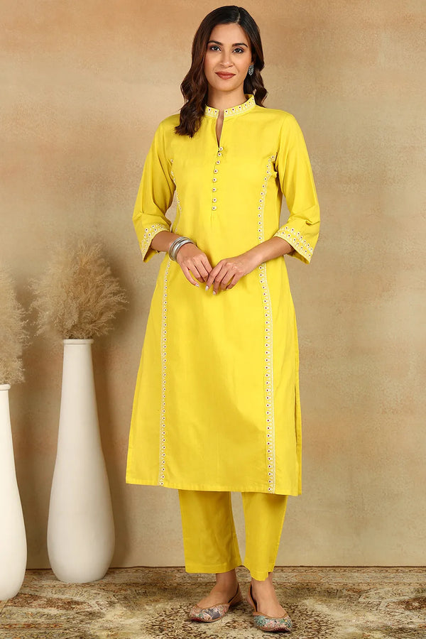 Yellow Emroidered Cotton Co-Ord Set