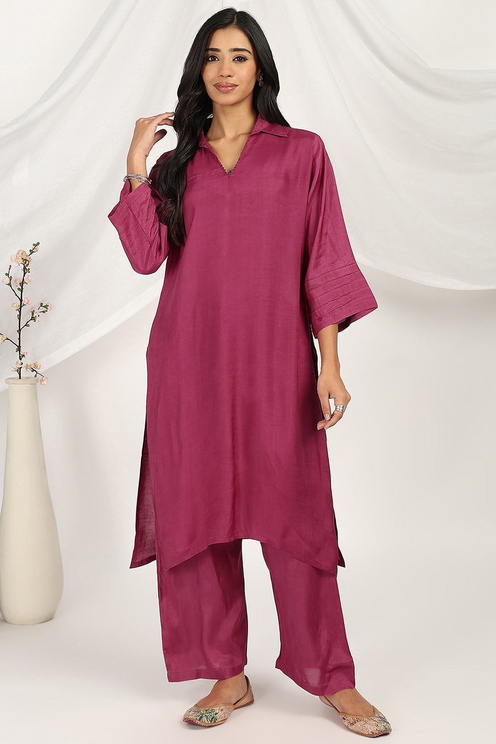 Fusia Pink Muslin Silk Co-Ord Set – Tahiliya