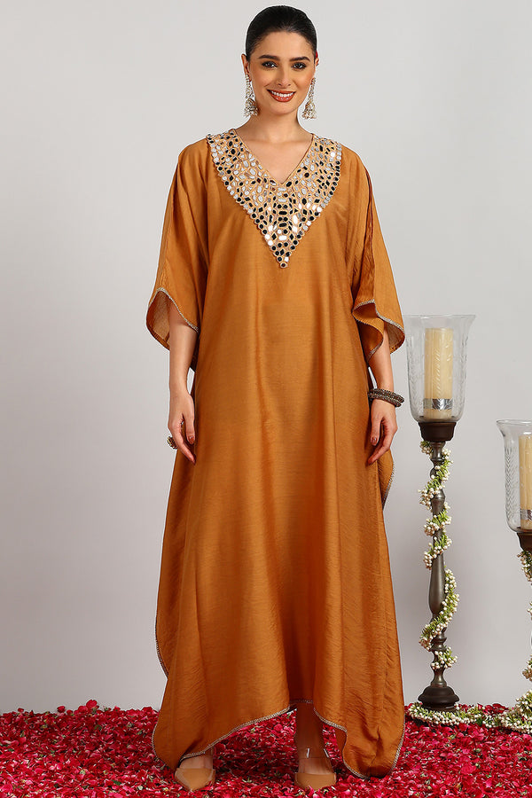 Mustard Chanderi Silk kaftan