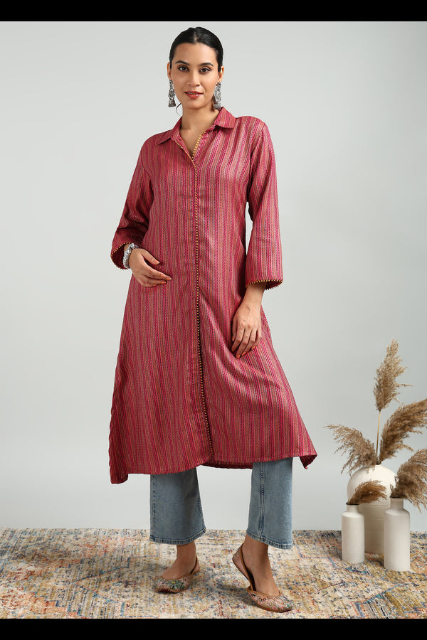 Pink Cottswool Kurta