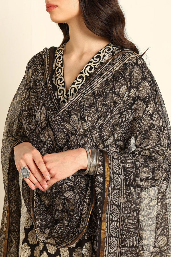 Black-Cream Bagru Kota Doria Dupatta - Tahiliya