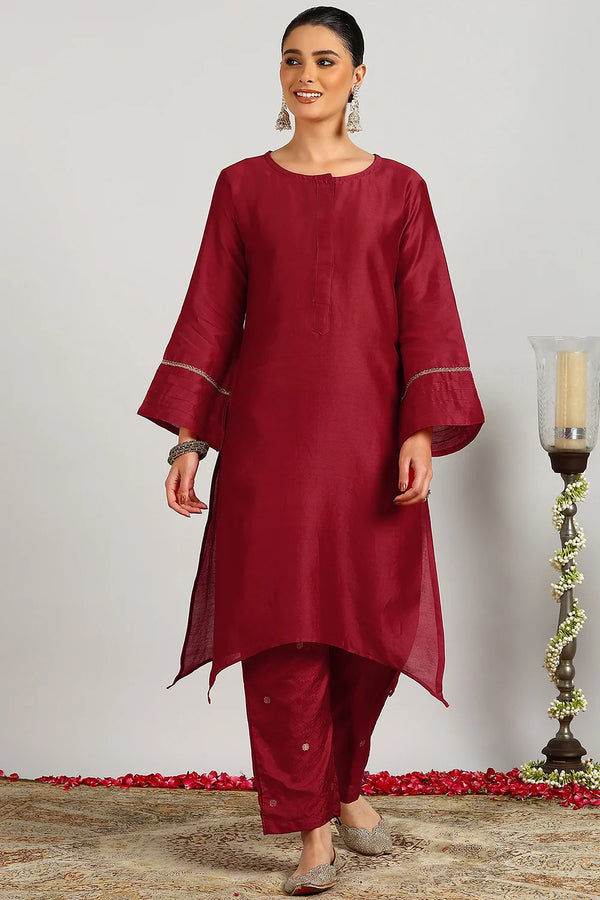 Maroon Chanderi Silk Kurta (Set of 2)