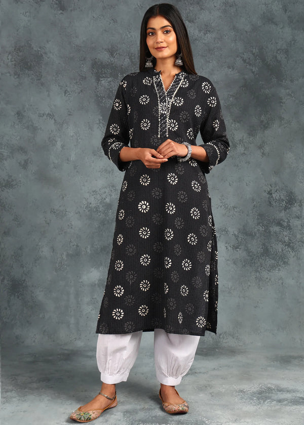 Black & White Kantha Straight Kurta