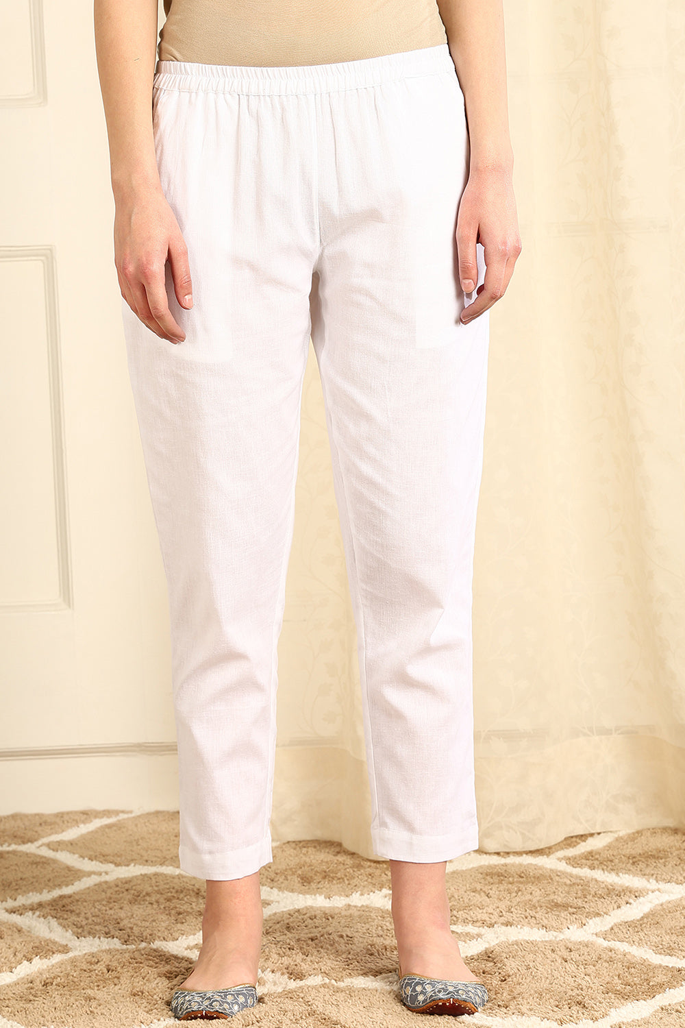 White Cotton Flax Farsi Pants