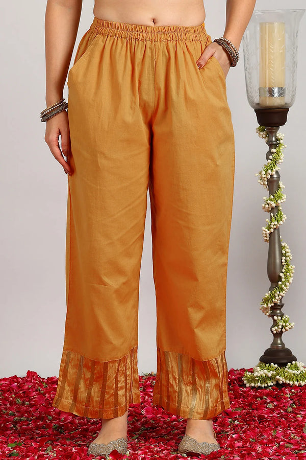 Yellow Chanderi & Tissue Silk Farsi Pants
