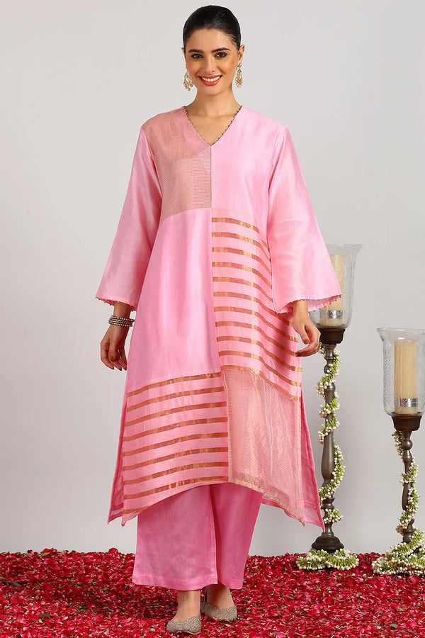Pink Tissue Silk Kurta (Set of 2)