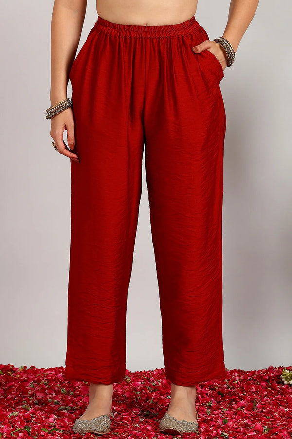 Maroon Chanderi Silk Farsi Pants