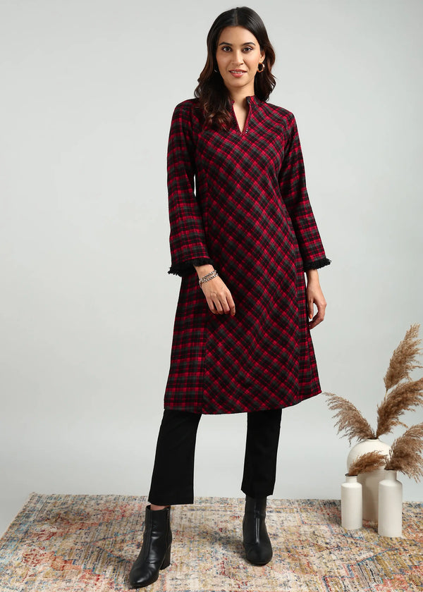 Red Check Woollen Kurta