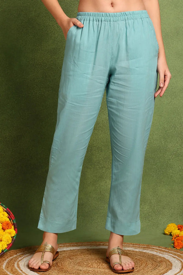 Blue Cotton Silk Farsi Pants