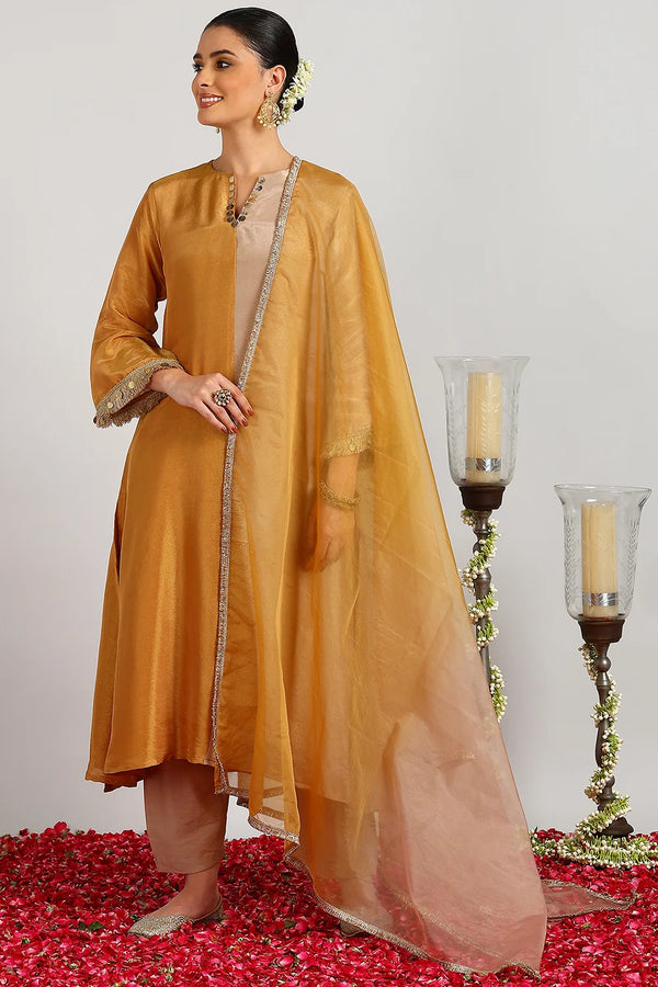 Gold-Beige Ombre Organza Dupatta
