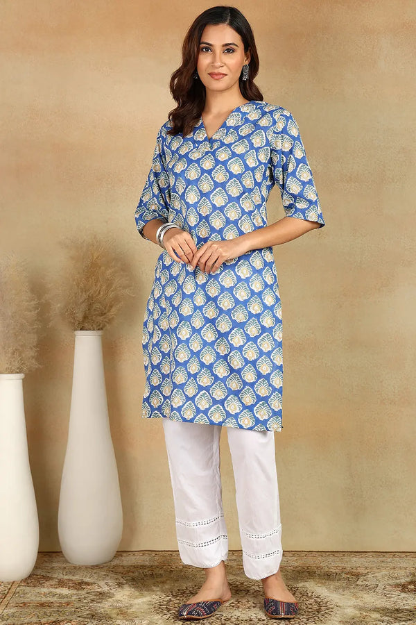 Blue Sanganeri Short Kurta