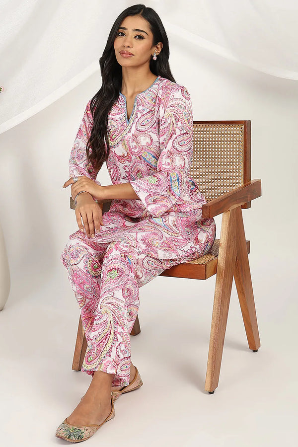 Pink-Blue Digital Printed Modal Co - Ord Set