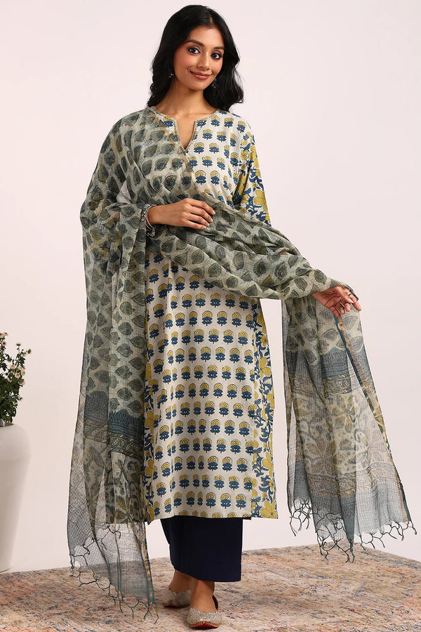 Blue-Yellow Kota Doria Dupatta