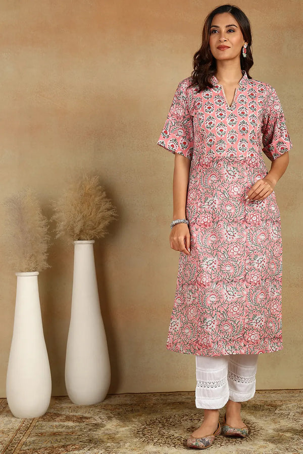 Crimson Sanganeri Straight Kurta