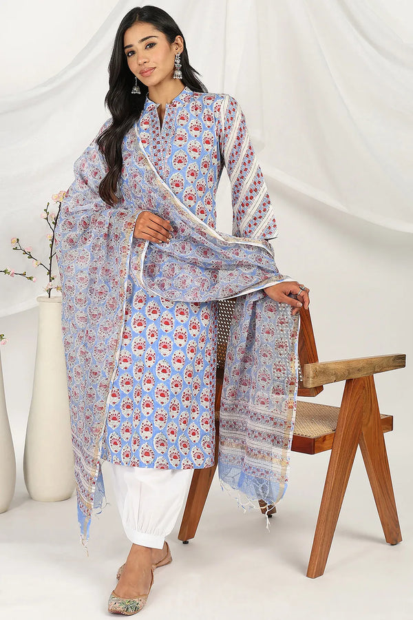 Blue & Red Kota Doria Dupatta