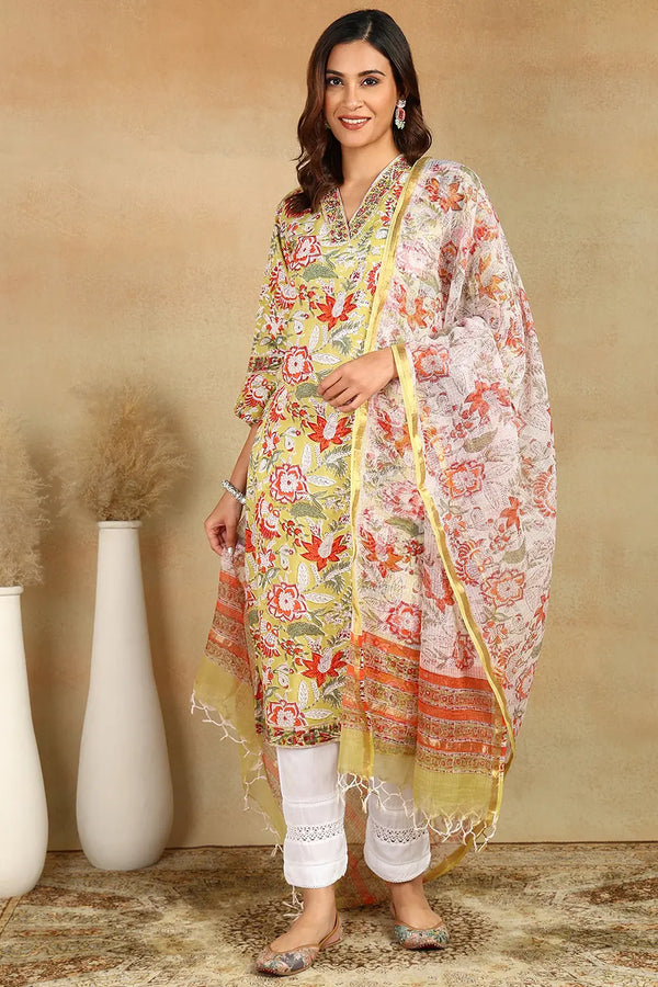 White/Orange Kota Doria Dupatta