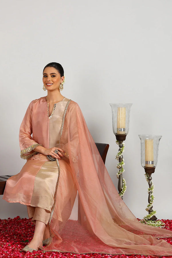 Crimson- Beige Ombre Organza Dupatta