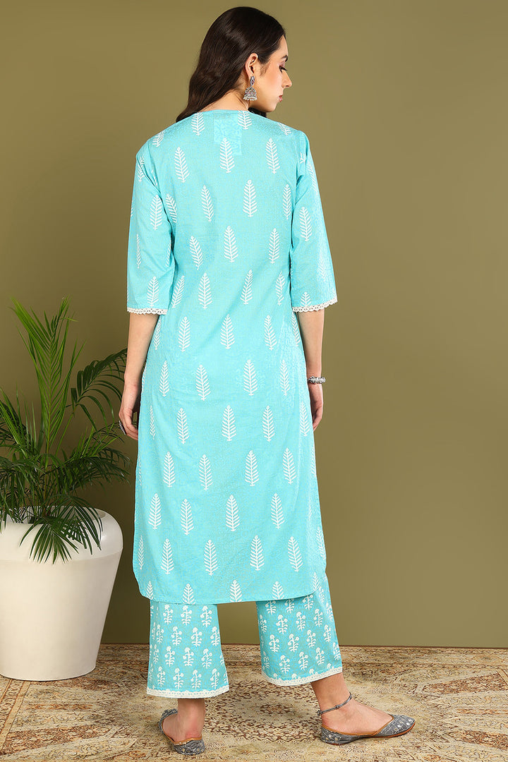 Blue-White Khari Kurta (Set of 2) - Tahiliya