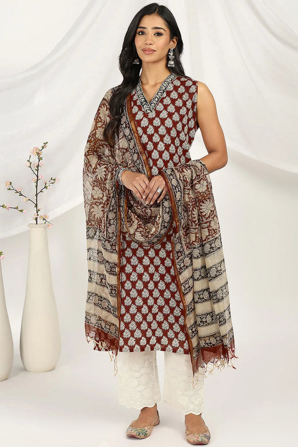 Maroon Kota Doria Dupatta