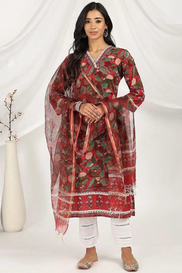 Red-Green Kota Doria Dupatta