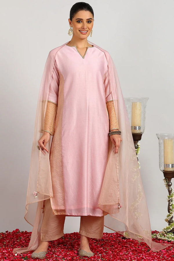 Onion Pink Chanderi & Tissue Silk Kurta