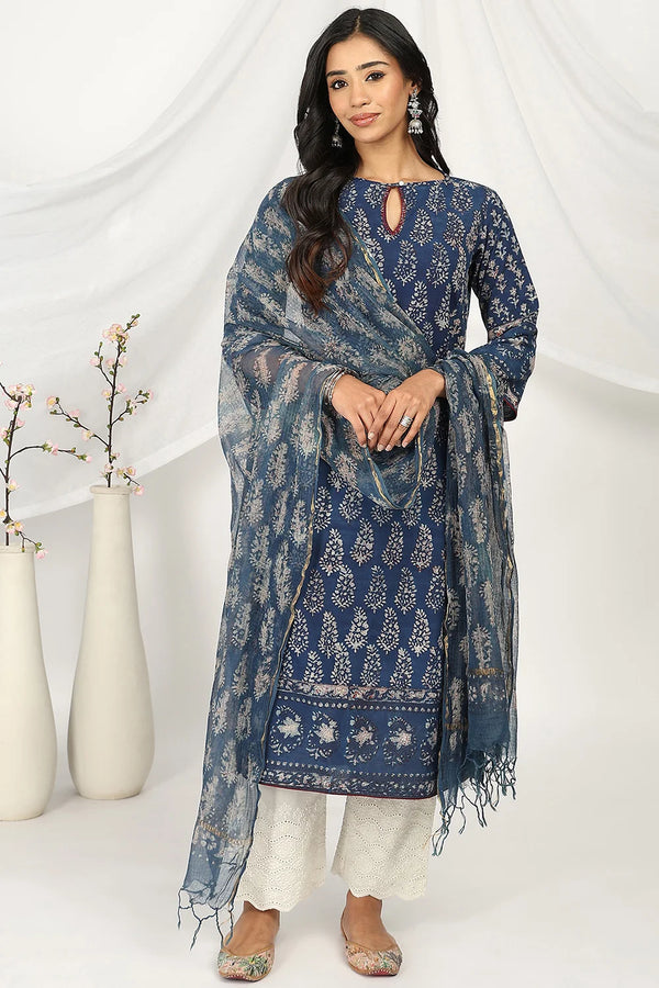 Blue-Red Kota Doria Dupatta