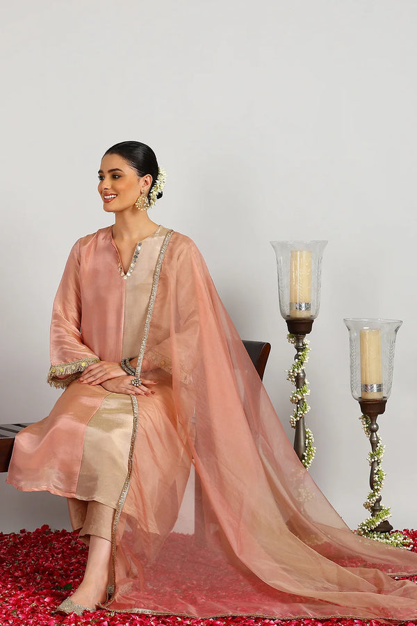 Crimson- Beige Ombre Organza Dupatta