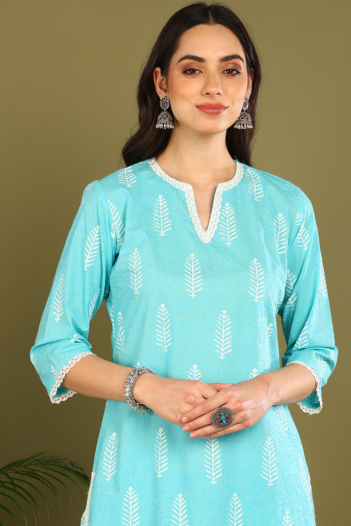 Blue-White Khari Kurta (Set of 2) - Tahiliya