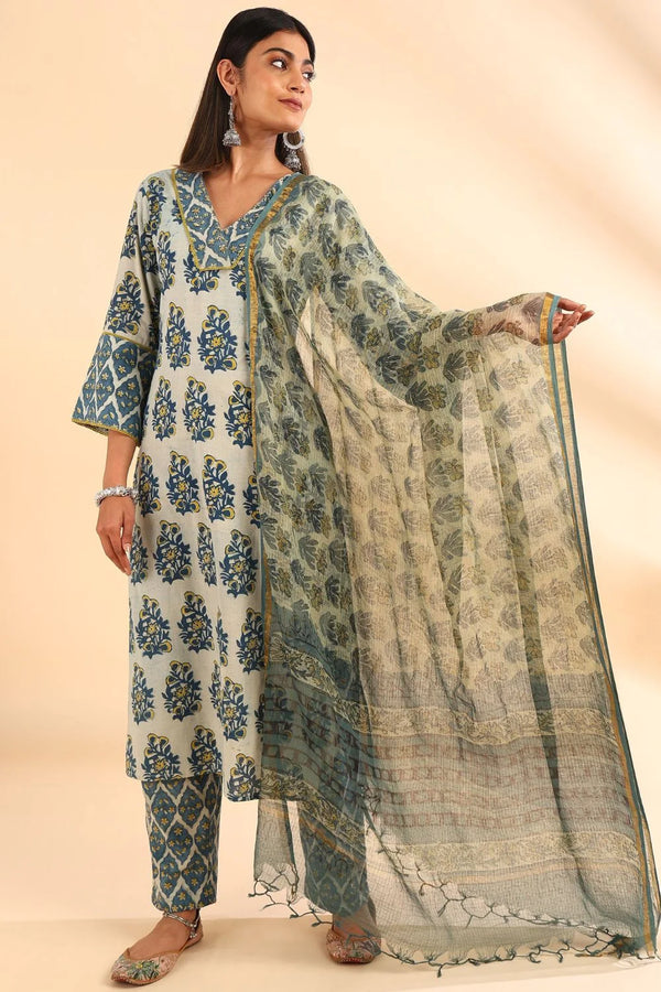 Blue Ajrakh Kota Doria Dupatta