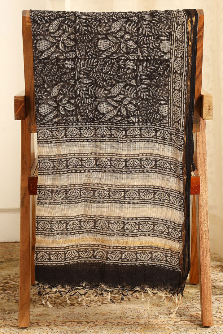 Black-Cream Bagru Kota Doria Dupatta - Tahiliya